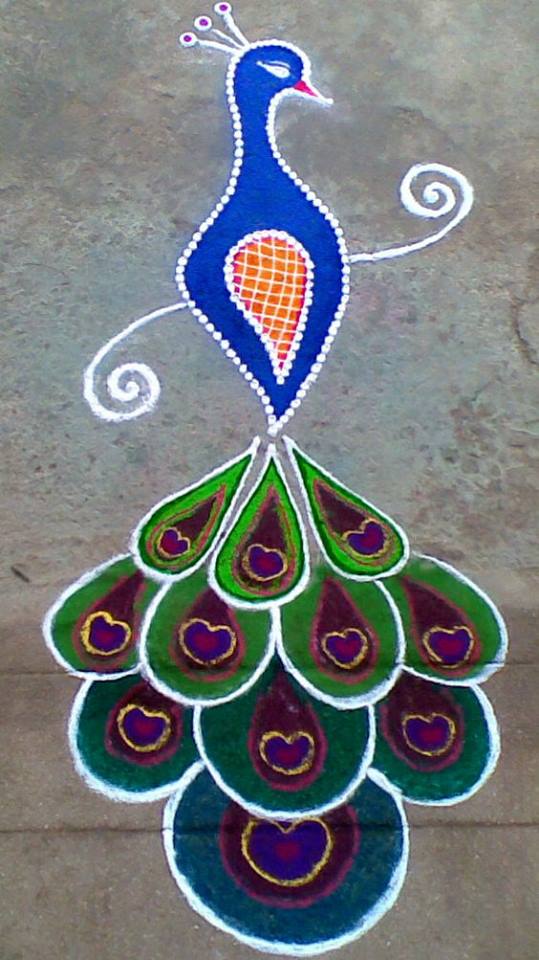 Best Peacock rangoli designs with colours - Fashion Beauty 