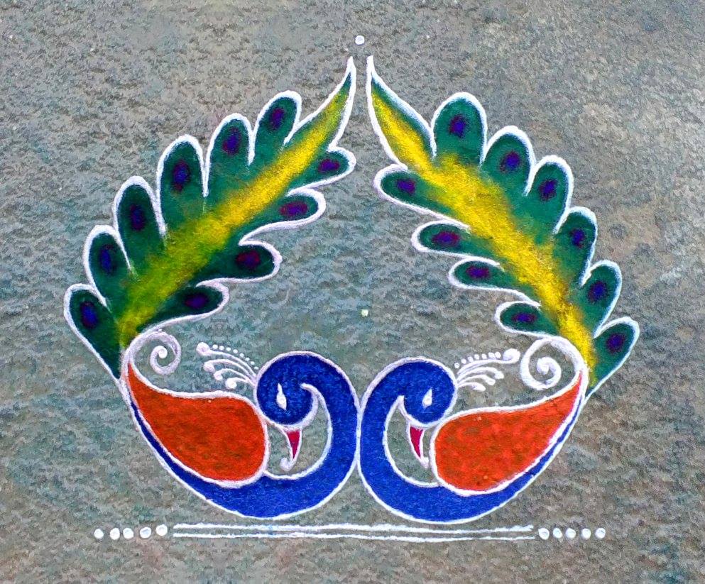 Best Peacock rangoli designs with colours - Fashion Beauty 