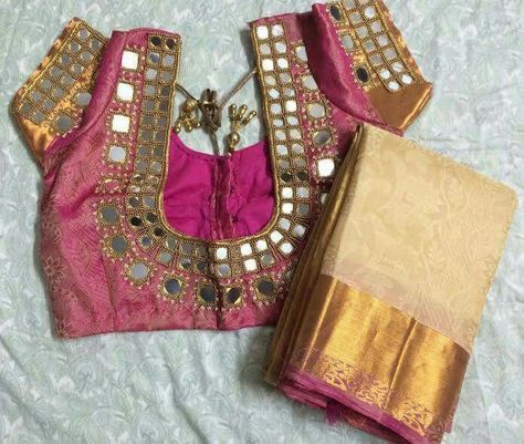 Simple mirror work blouse designs - Fashion Beauty Mehndi 