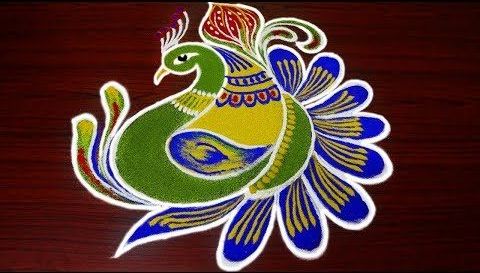 Peacock Rangoli Designs With Colours - Fashion Beauty 