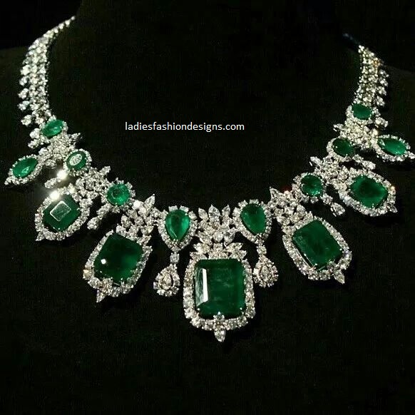 Top heavy bridal emerald diamond necklace designs Fashion Beauty