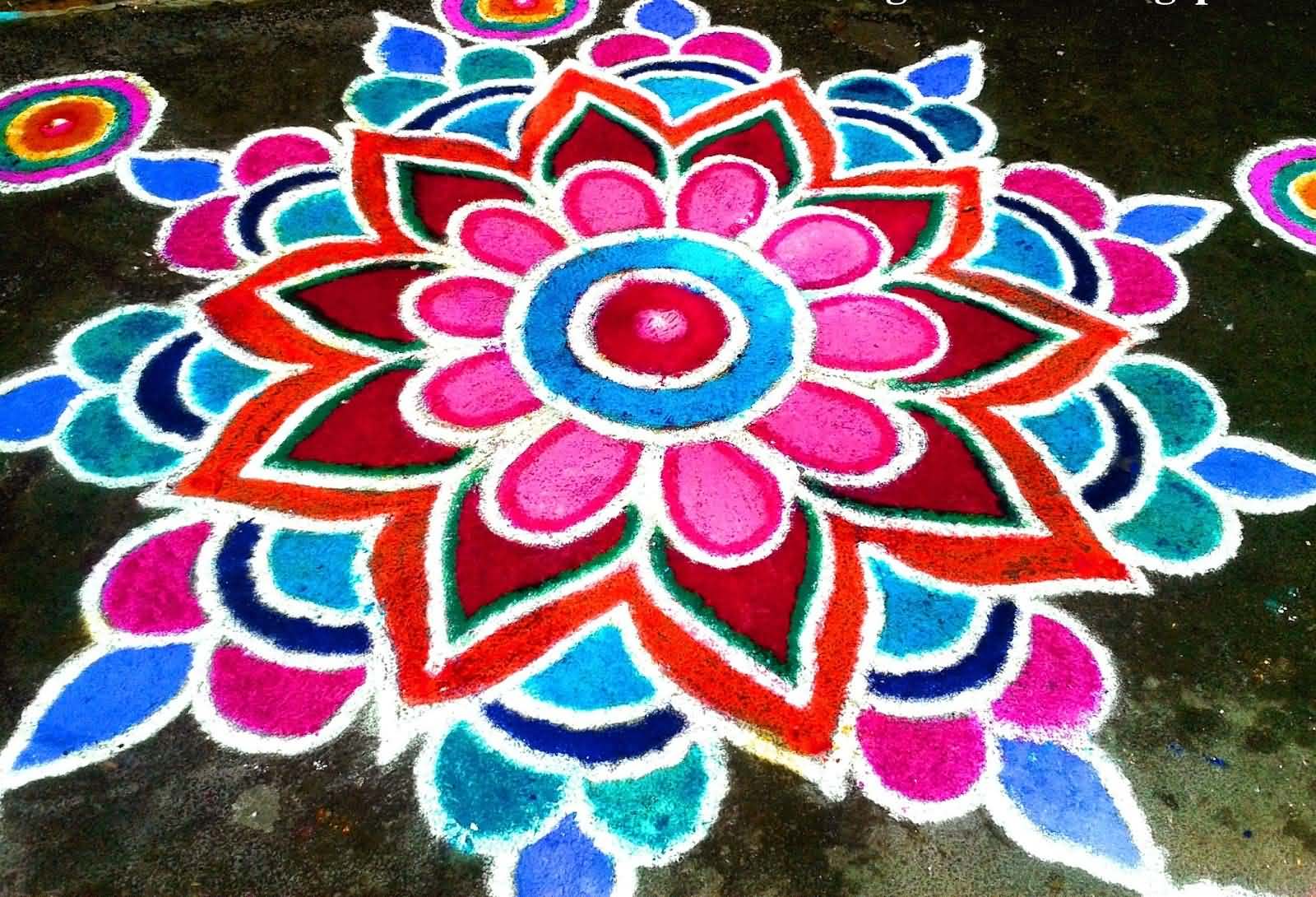 Simple rangoli designs with flowers and colours - Fashion 
