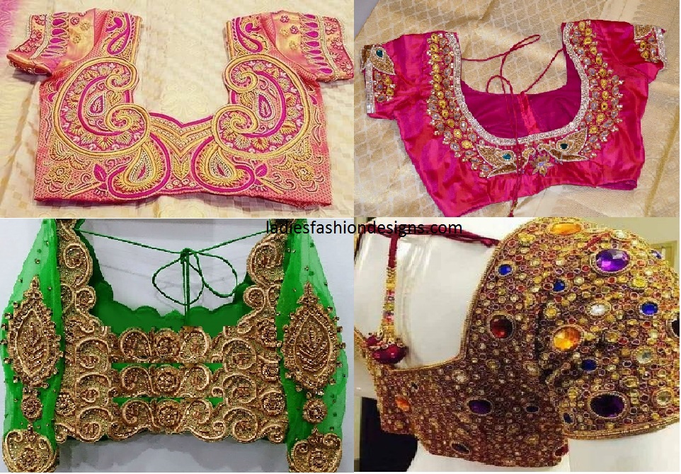 Bridal heavy stone work blouse designs - Fashion Beauty 