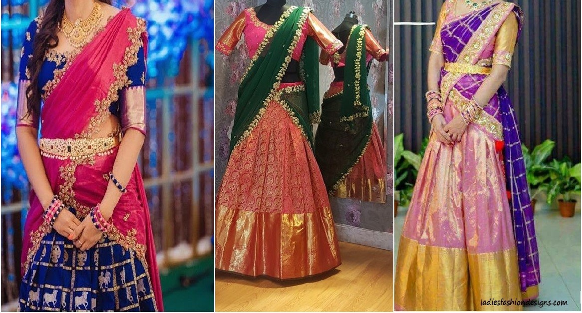 48 Pattu half sarees ideas | half saree, half saree designs, half saree  lehenga