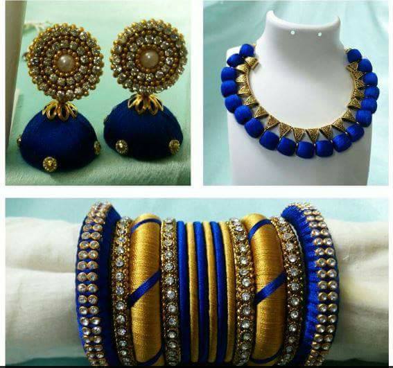 Yaalz Heavy Stone Kada Bangles pair With Jhumka Earring in Blue Color